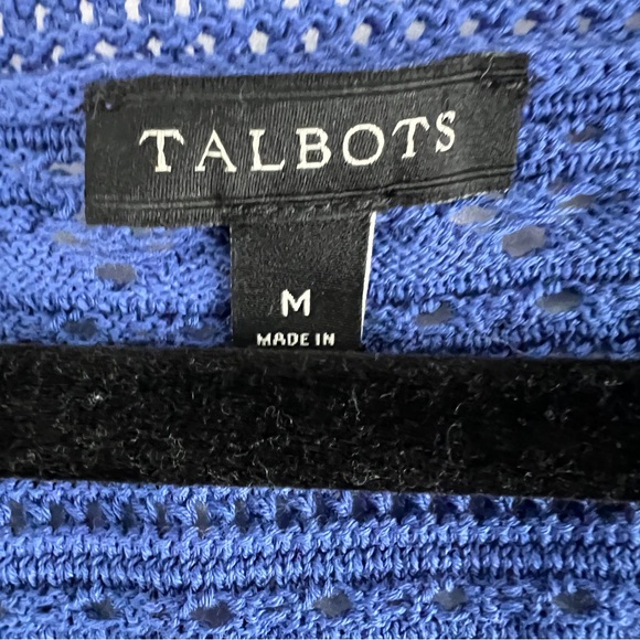 Talbots Quarter Sleeve Tee Top Womens M Blue Open Knit Pullover EUC - Picture 5 of 9
